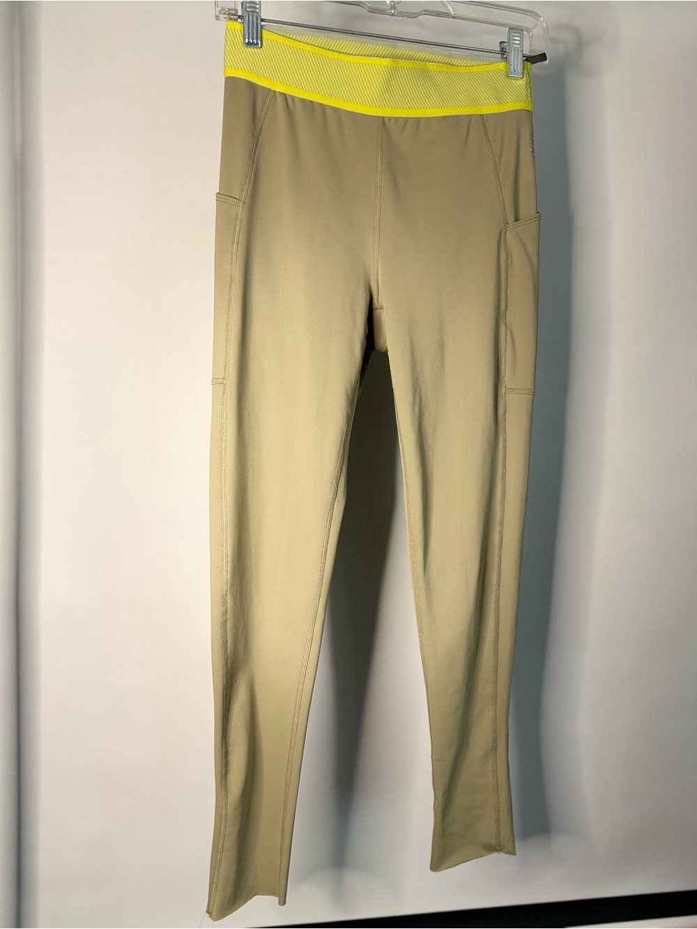 Free People Beige Leggings with Neon Yellow Waistband